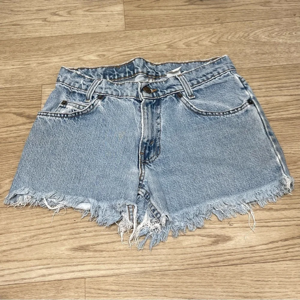 Vintage Orange Tab Levi’s Distressed Cut Off Midrise Denim Shorts Waist 28” - Picture 3 of 14